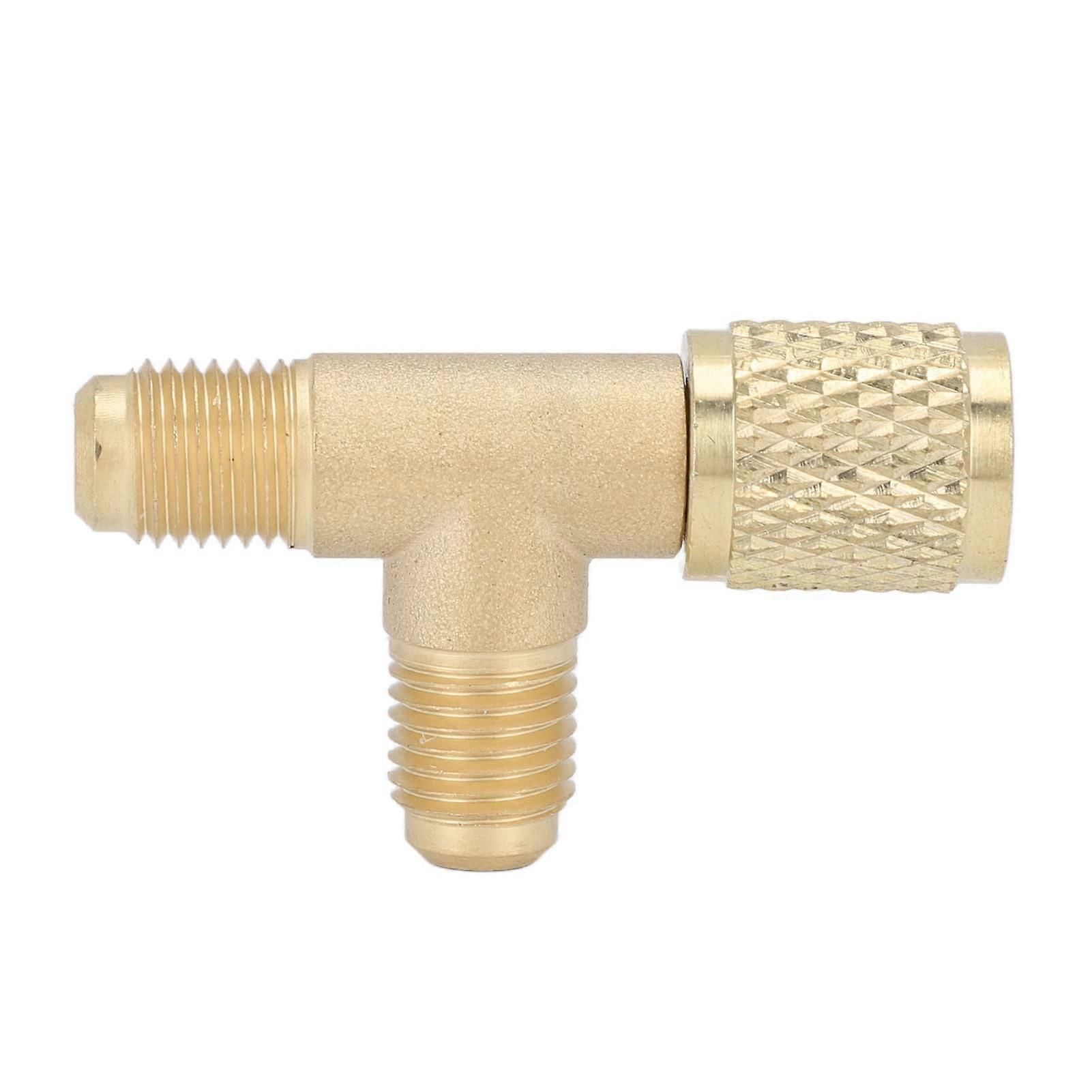 Quick Coupling T-Adapter With Valve Core Brass 1/4 Inch SAE R22 R12 R134 Compatible