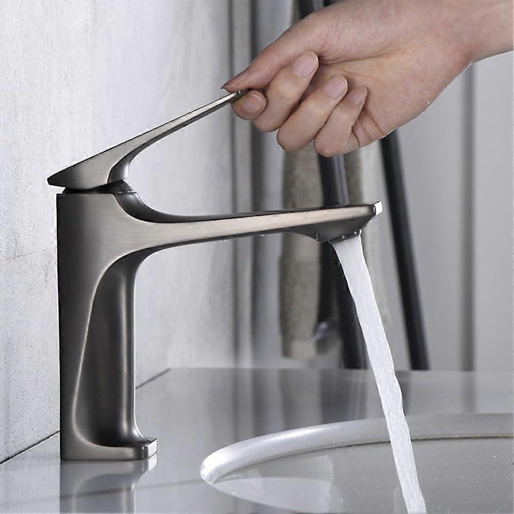 Basin Mixer Tap Single Lever Brass Core Hot and Cold Mixer Tap for Bathroom Washroom (Grey) Gray