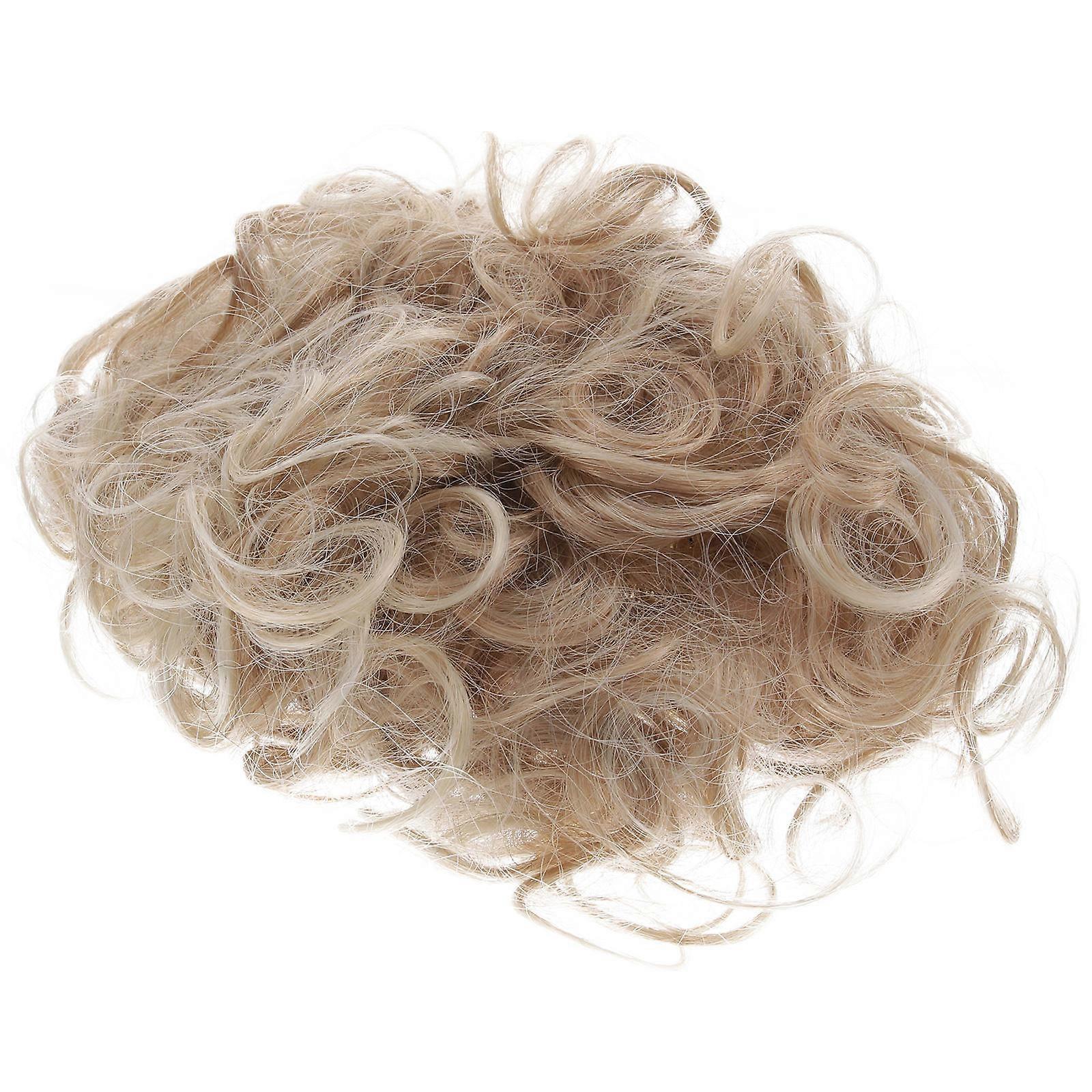 Curly Hair Pieces for Women Fake Bun Hair Piece with Elastic Band High Temperature Silk Light Brown