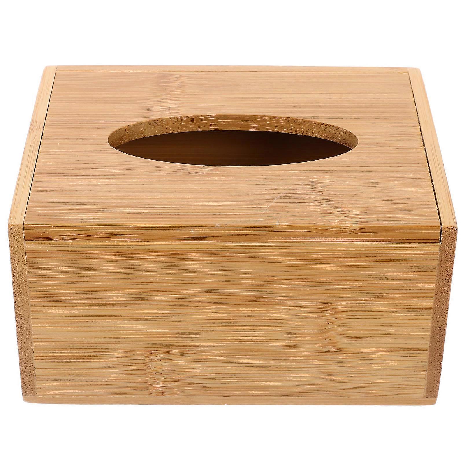 Bamboo Tissue Box Cover for Storage Use Khaki Color Simple Style Fits Rectangular Boxes