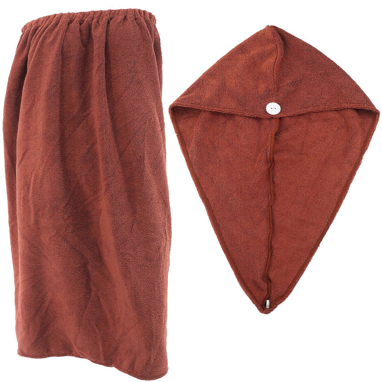 Absorbent Hair Towel Wrap for Wet Hair Bathing Travel Coffee Color Polyester Simple and Comfortable Design 1 Set