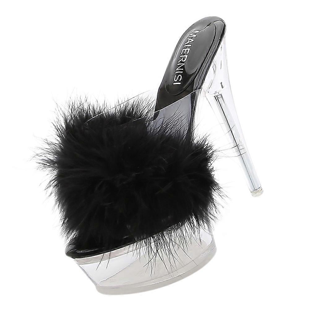 Furry Sandals For Girls Party Summer Occasion White Thin High-Heel Design 1 Pair