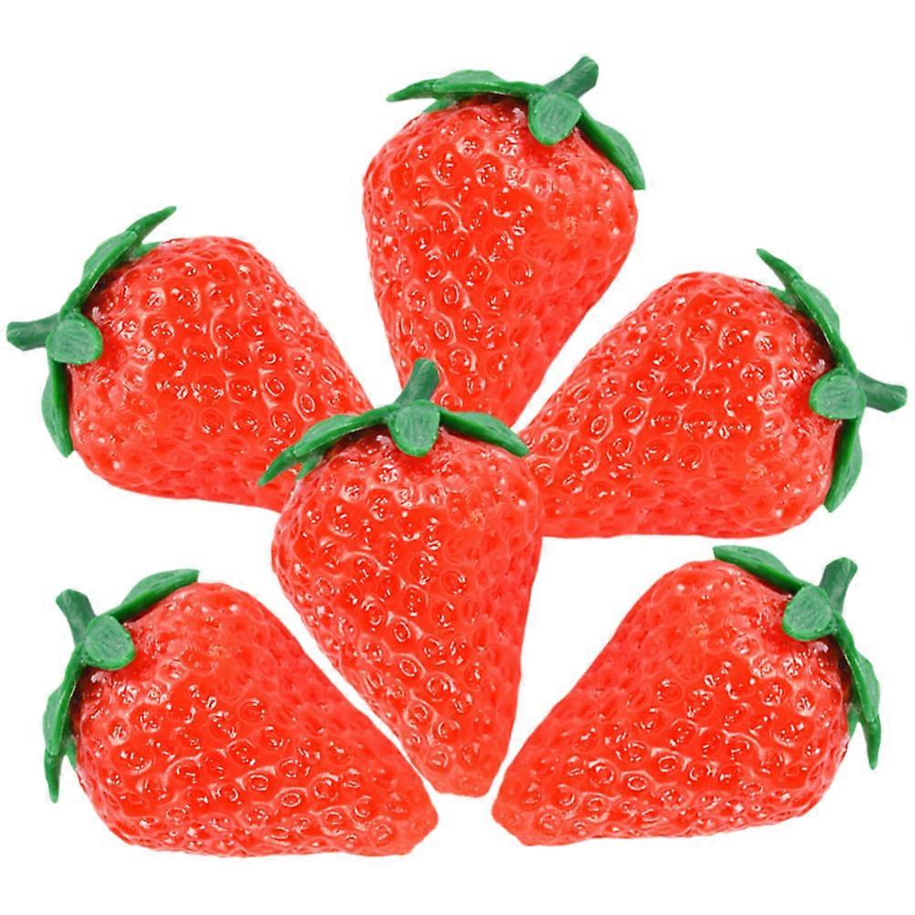 Realistic Artificial Strawberry Model for Decor with Lifelike Appearance PVC Material Red Color 6 Pieces