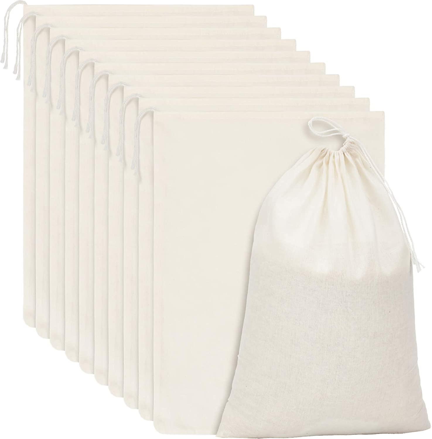 15 Packs Muslin Bags with Drawstring, Natural Color (13.8 x 10 Inches)
