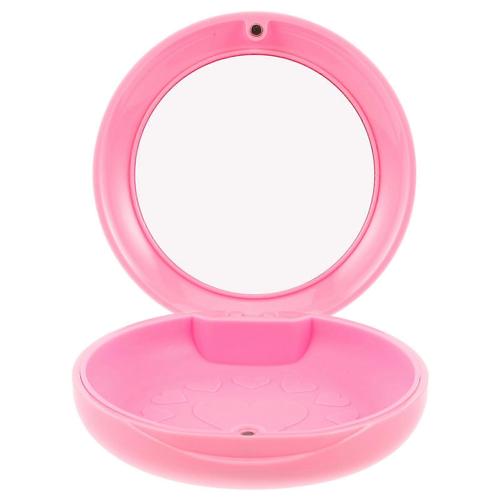 Pink Retainer Case with Mirror for Oral Care Compact Storage Holder