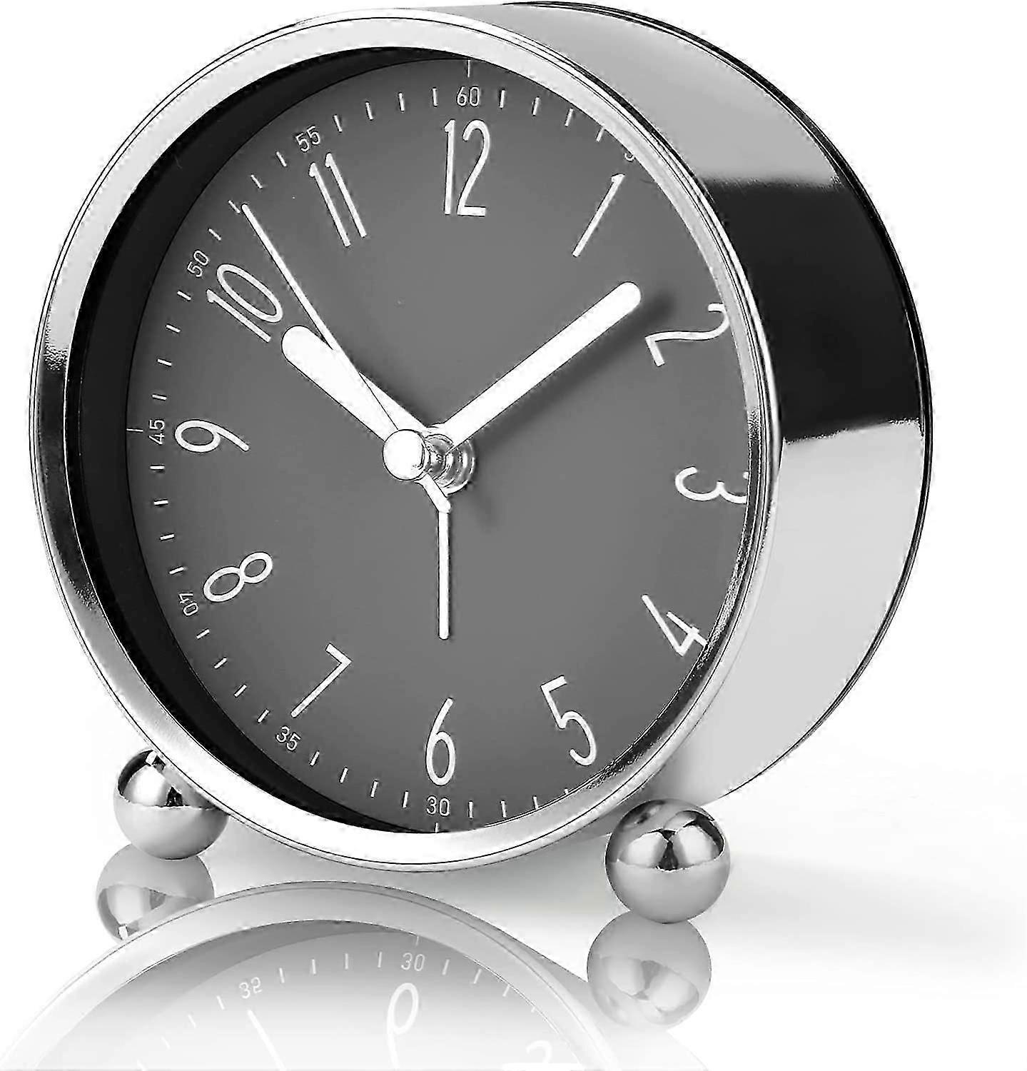 "Non Ticking Alarm Clock,4'Silent Bedside Analog Clock with Modern Gray Design Large Screen Table Clock"