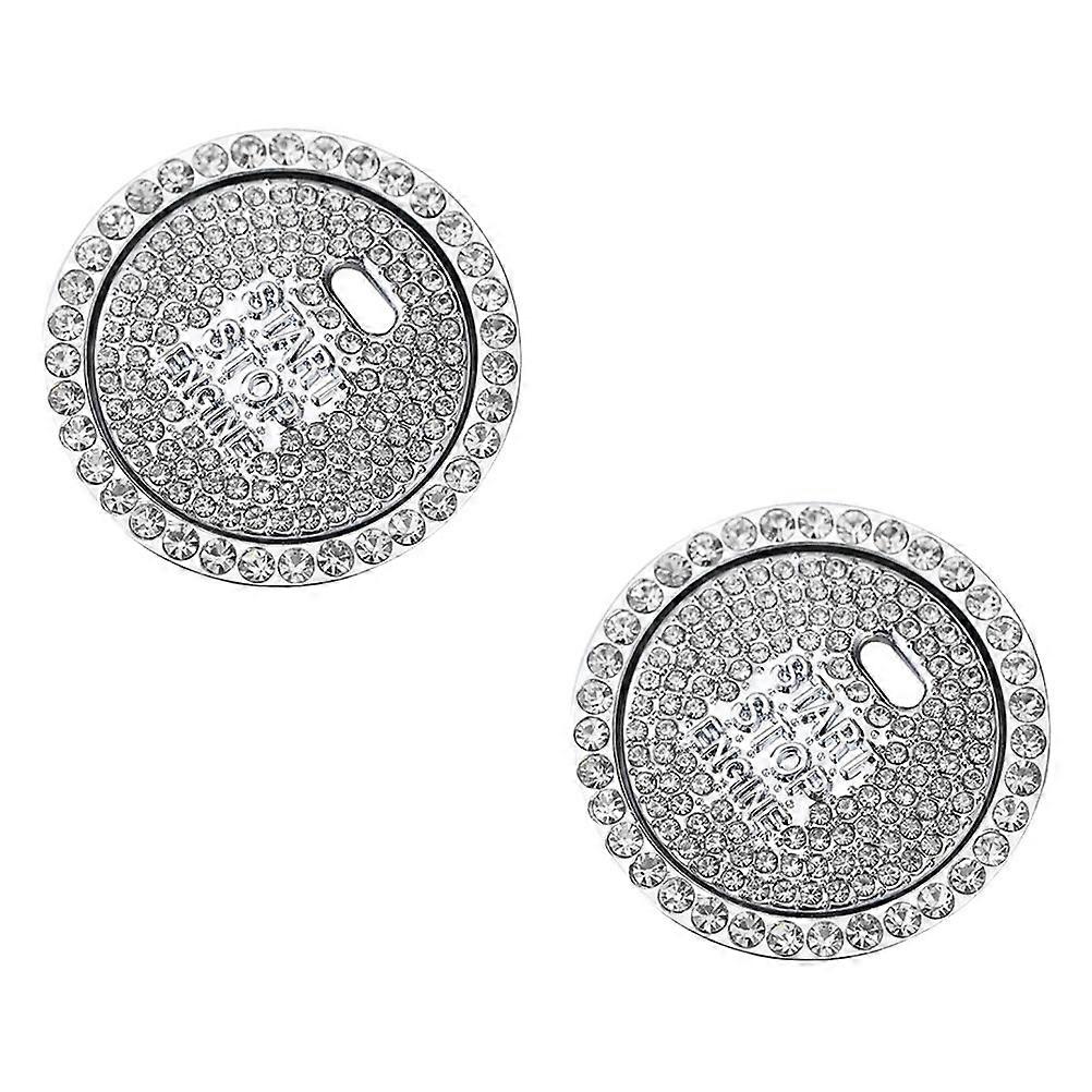 Luxurious Start Stop Button Rhinestone Decorative Sticker Car Interior Accessory 1 Set Silver