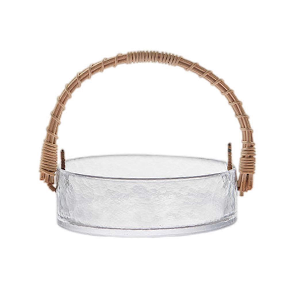 Fruits Plate Glass with Rattan Handle for Storage Use 1Pcs Creative Container