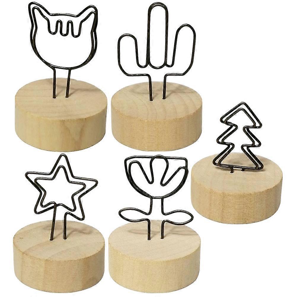 5Pcs Table Number Stands Card Holders Simple Design For Weddings And Dinners 6x4CM Wood Iron Combined Material Perfect For Indoor Use
