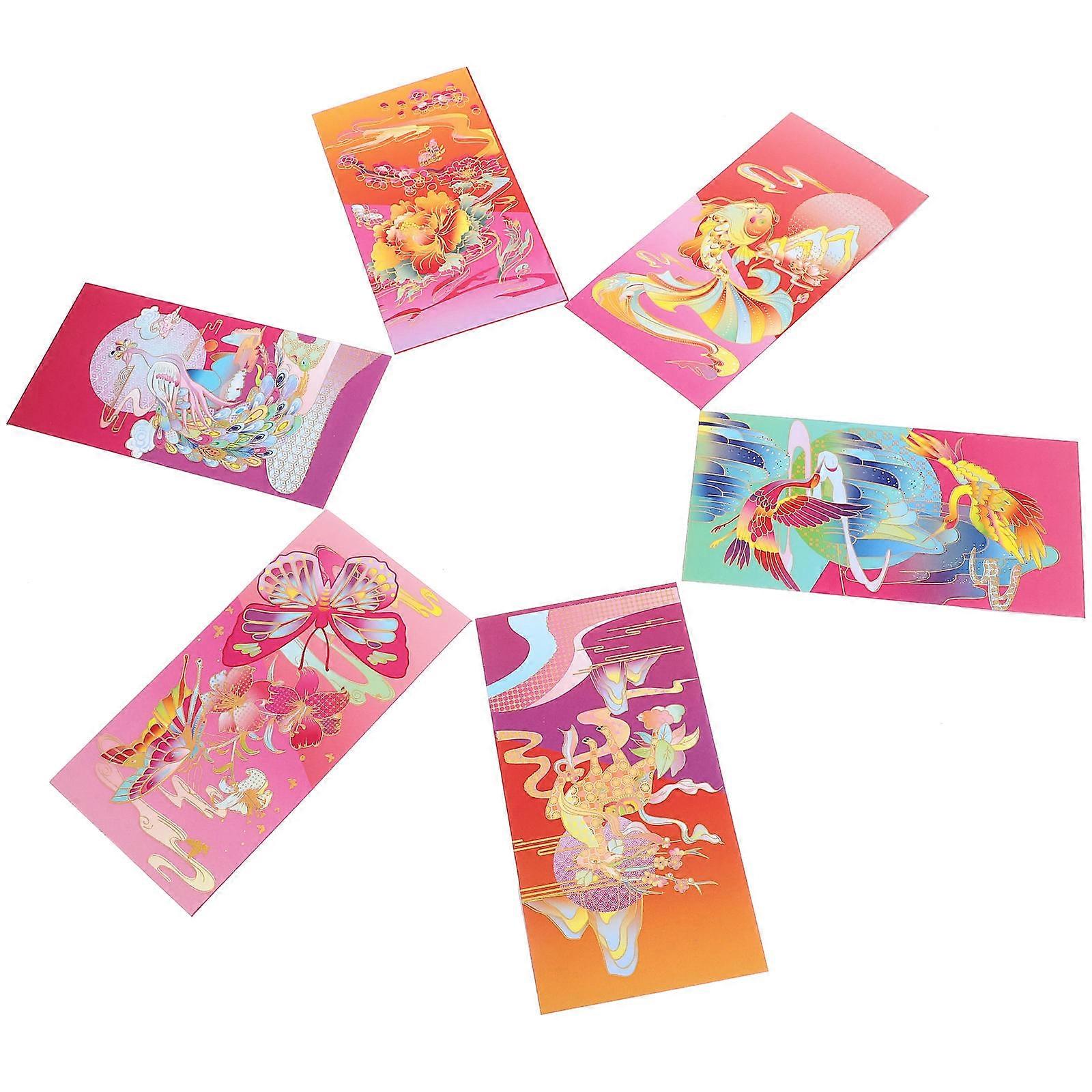Festival Red Envelope 6Pcs Chinese New Year Red Packet Set Empty Assorted Color Paper Design For Spring Festival Celebrations Gift Giving