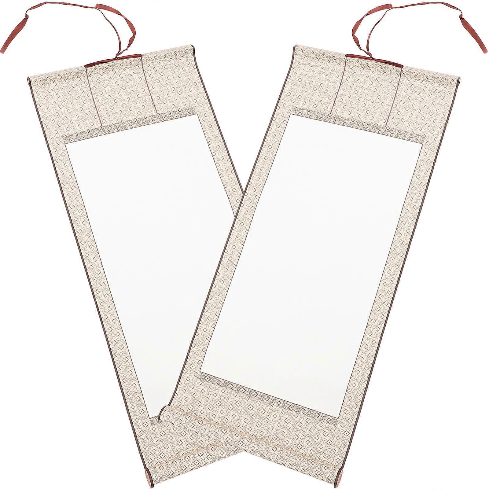 2pcs Blank Hanging Scroll for Art Painting Writing Grey Paper Vertical 39.37 Inches