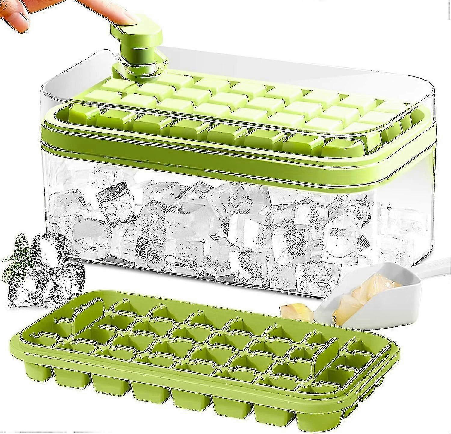 One Piece, Ice Box With Lid, Ice Scoop And 2 Ice Cube Trays For Freezer, (green)-Good