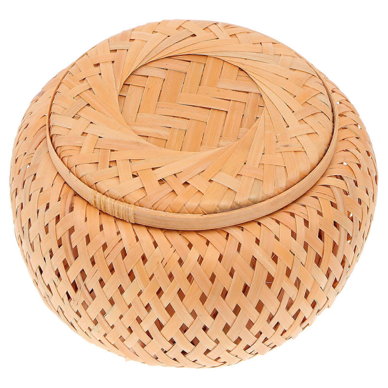 Snack Holder Bamboo Storage Container Round with Lid for Friends and Family Use 1Pcs
