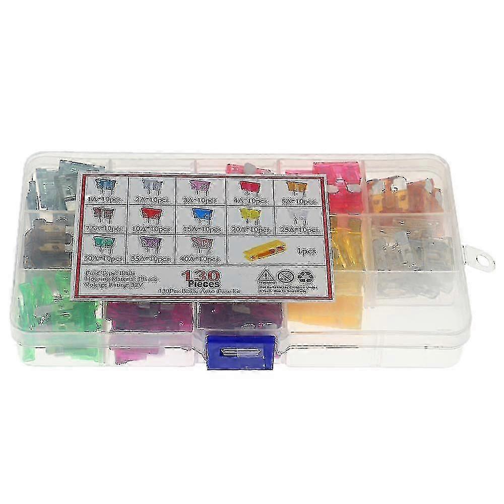 130pcs/box Assorted Standard Blade Fuse Kit 1a 2a 3a 4a 5a 7.5a 10a 15a 20a 25a 30a 35a 40a Auto Medium Blade Fuses Kit