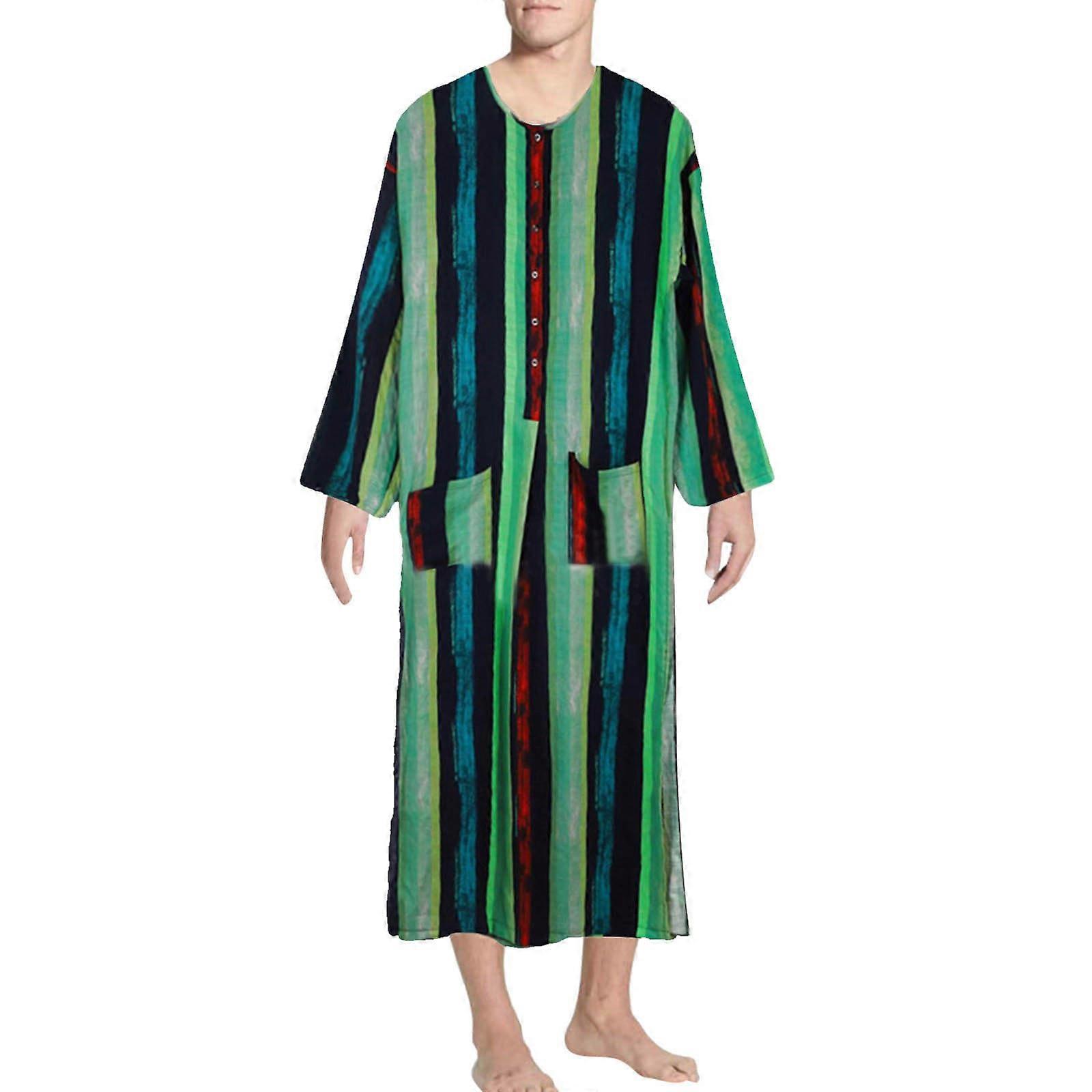 Men's Abaya Kaftan Long Sleeve Islamic Prayer Robe with Side Slits and Pockets Men's Nightgown