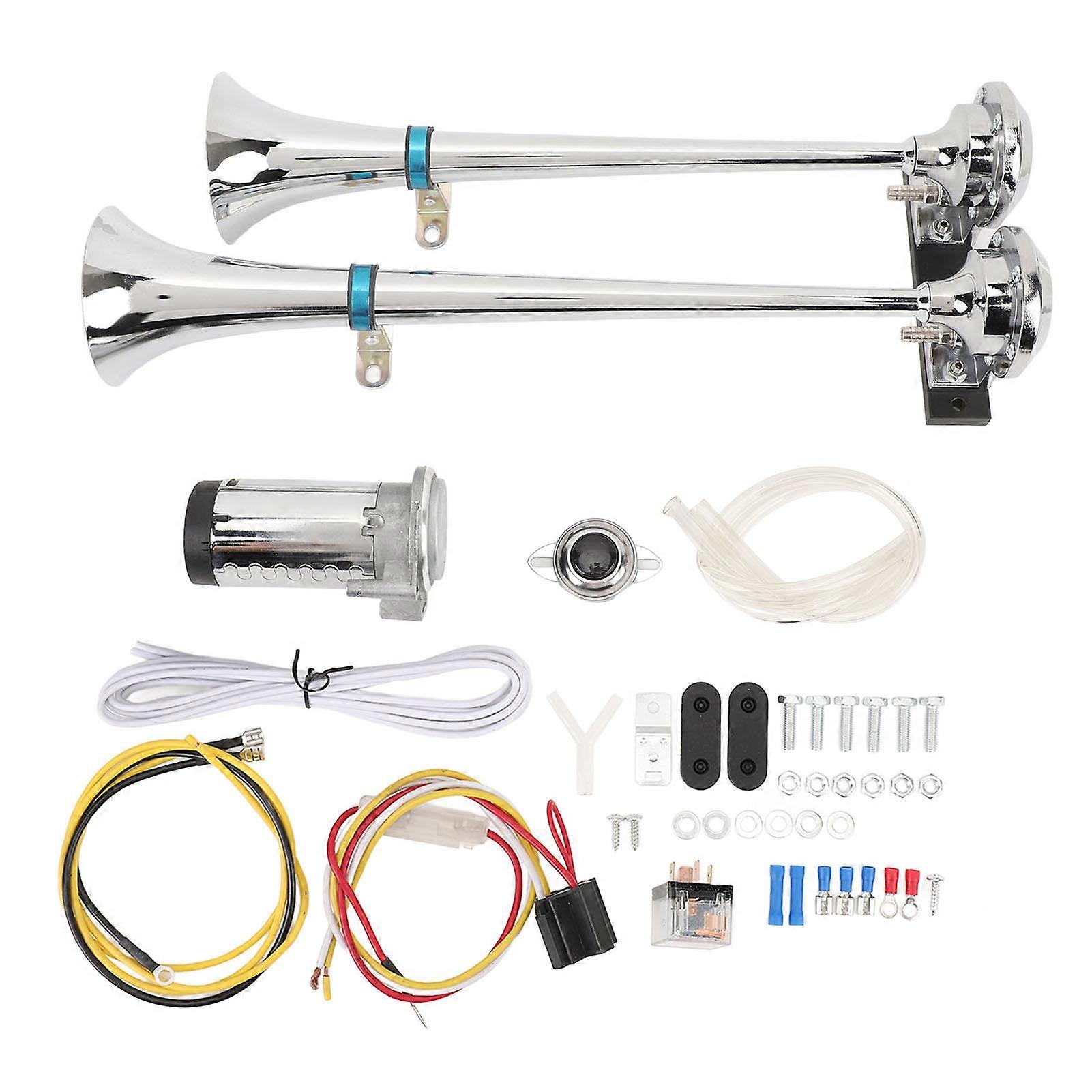 ユニバーサル 12V トレインエアホーン 2 トランペットステンレススチール 150dB ラウドカートラックボート RV 用