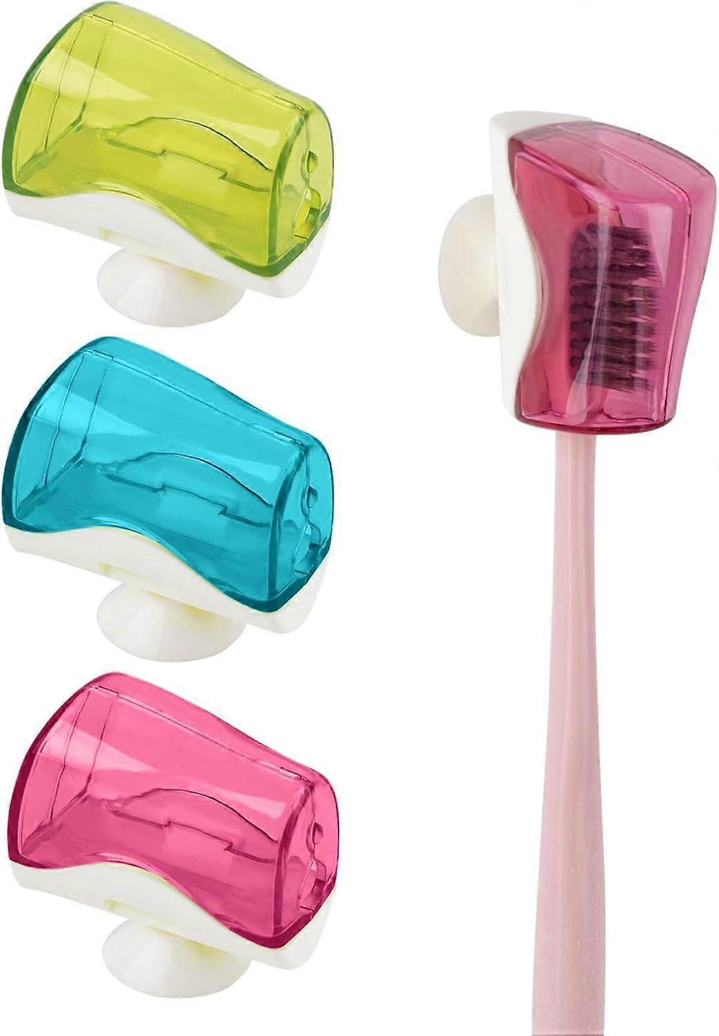 3pc Toothbrush Head Covers Caps Holder Case Protector Box with Suction