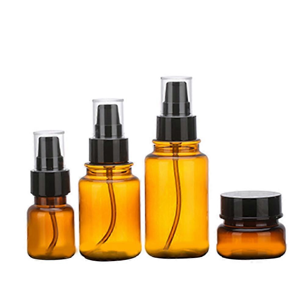 Cream Pump Dispenser Round Transparent Brown Plastic Bottle for Bedroom Use Travel Friendly Orange Color with Press Disc Caps 4Pcs