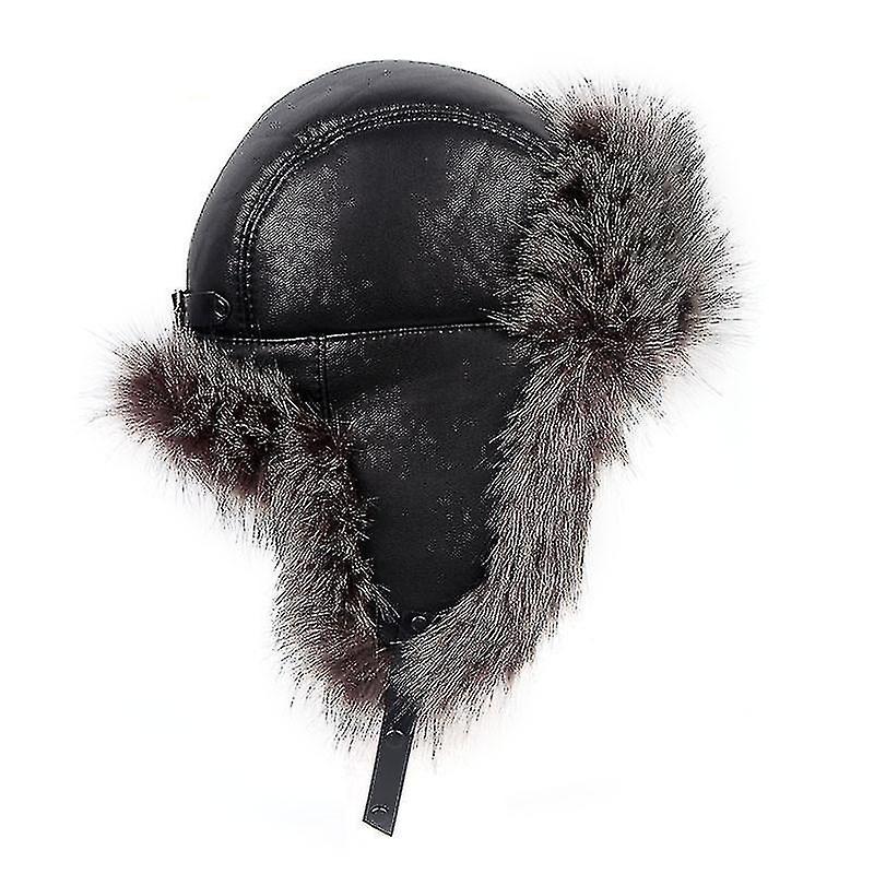 Winter Leather Faux Fox Fur Hat, Snow Cap