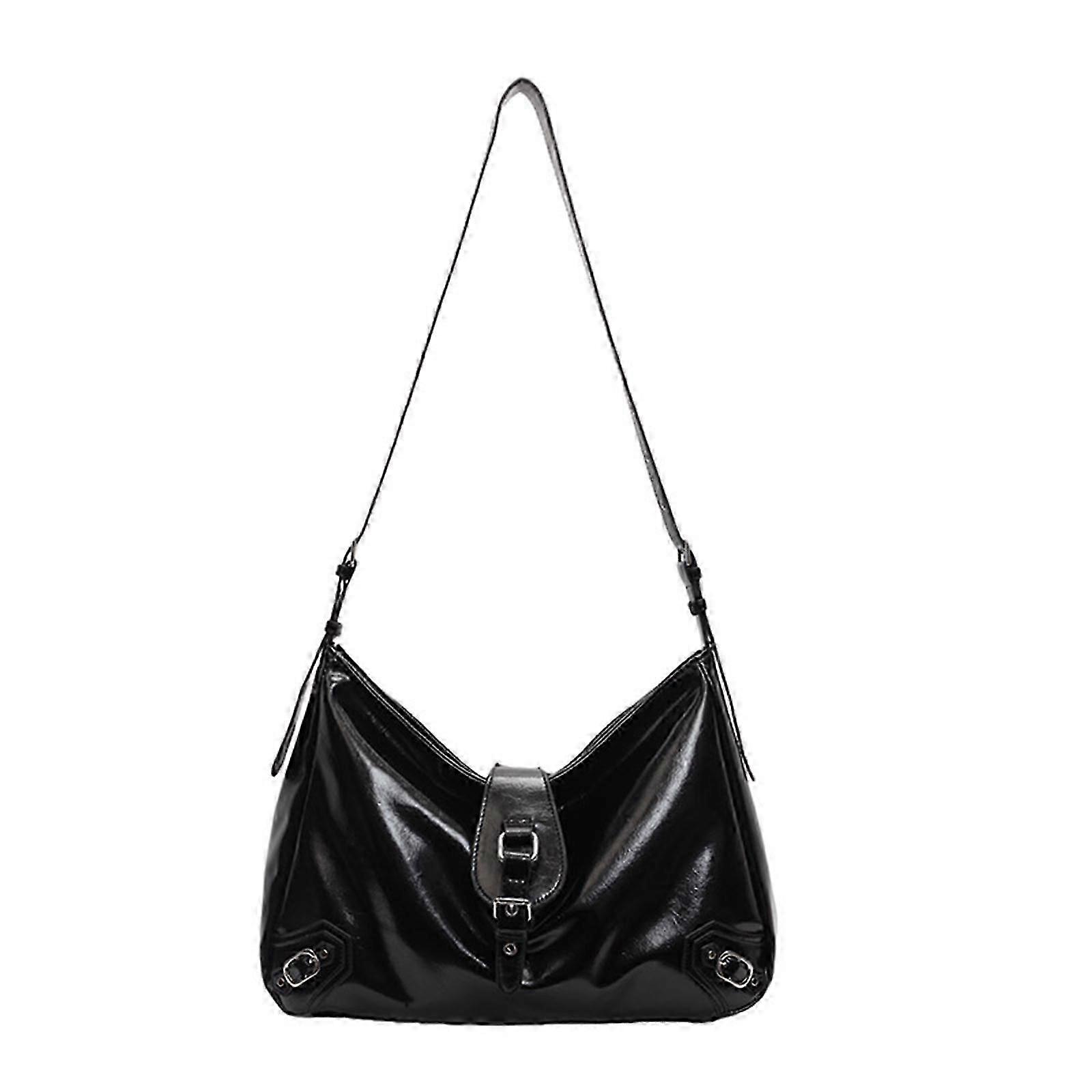 Multipurpose PU Leather Large Capacity Shoulder Bag for Daily Essential Vintage Punk Buckled Crossbody Handbag for Women Burgundy