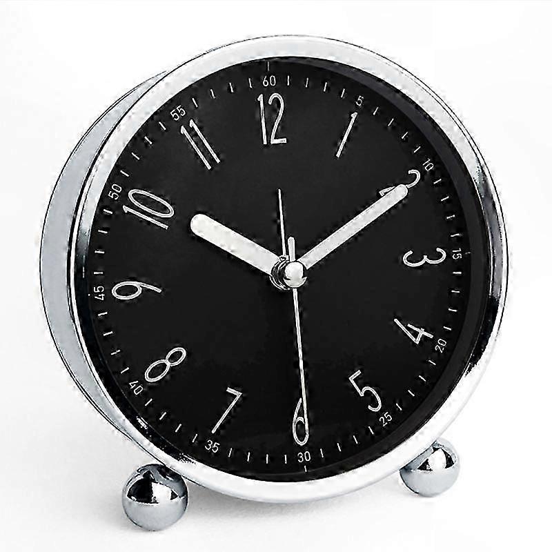 Round Quartz Alarm Clock with Metal Case, Simple Design for Desk or Bedside Use