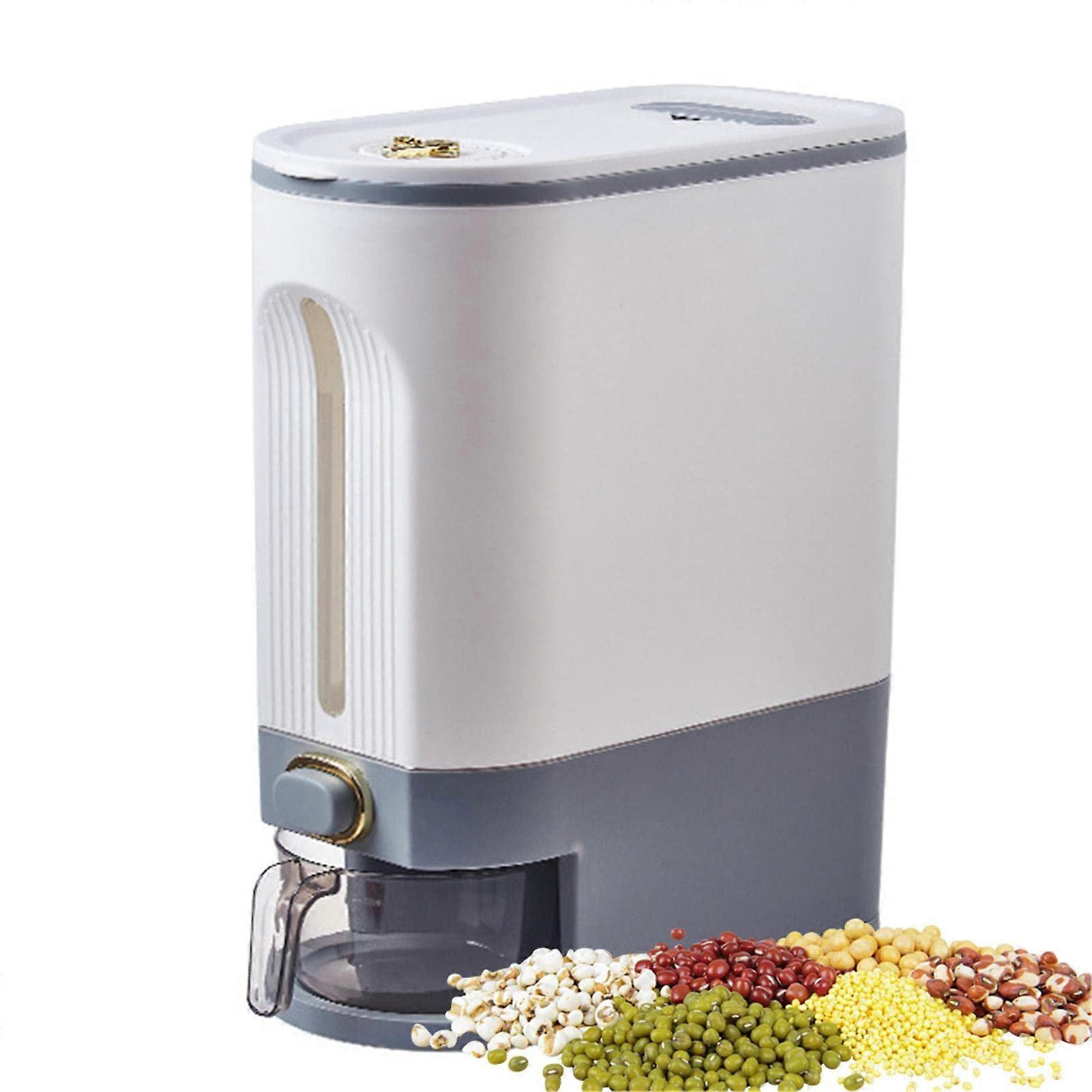 Rice Storage Bin Sealed Grain Dispenser Large Grey L Time Pointer Measuring Cup Kitchen Organization Soybean Corn