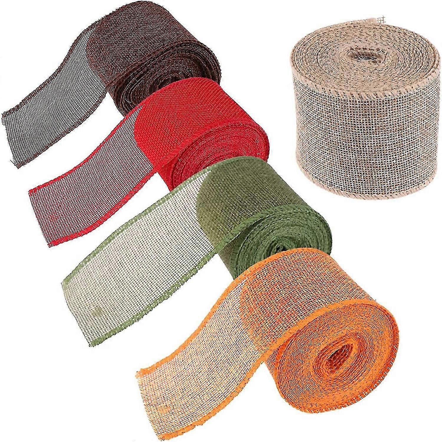 5 Rolls Burlap Ribbon Rolls, 6cm Wide Fall Ribbon Hessian Ribbon Craft Ribbon