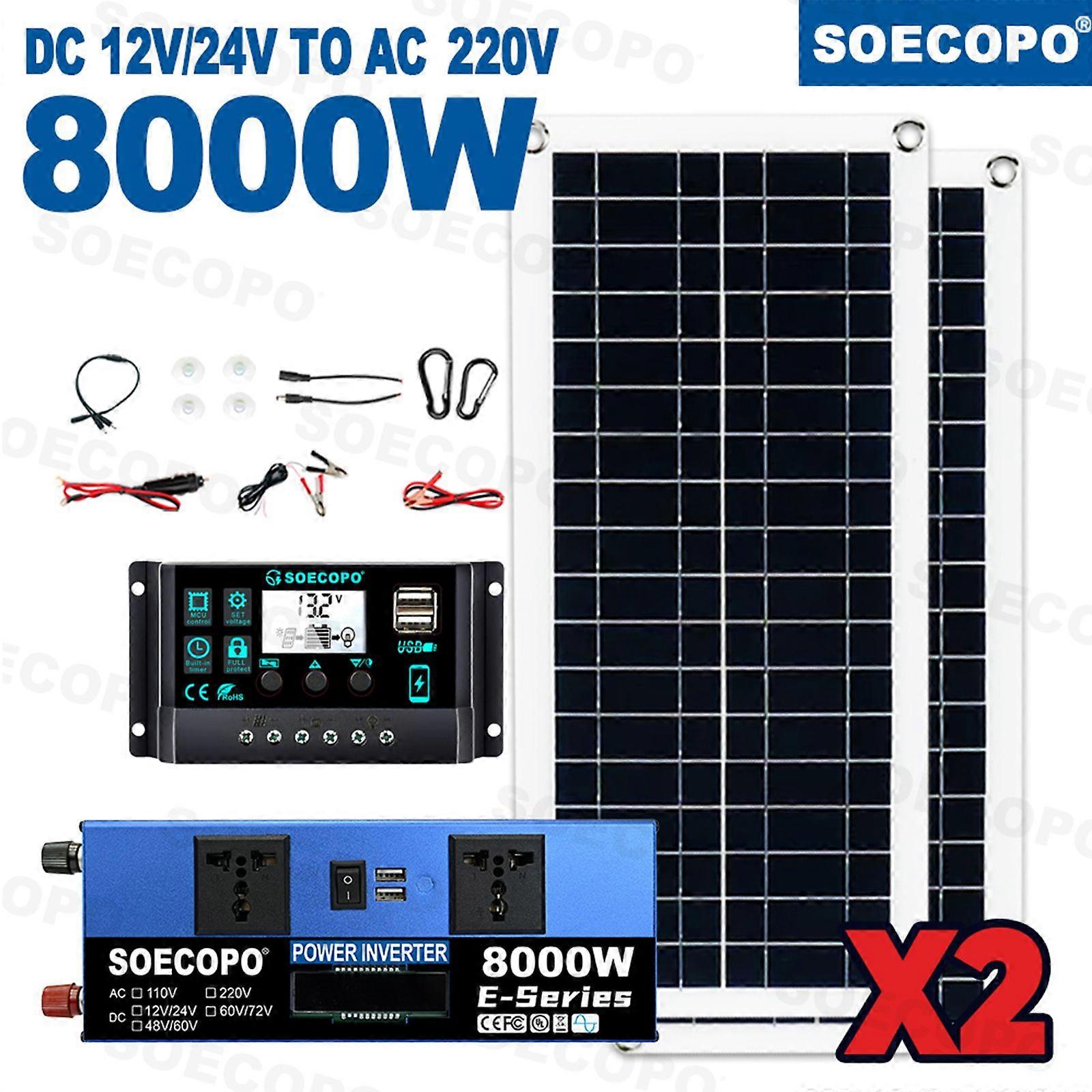 8000W Solar Power Kit Inverter (12V24V-110V/220V), 2 x 200W Solar Panels and 100A Controller