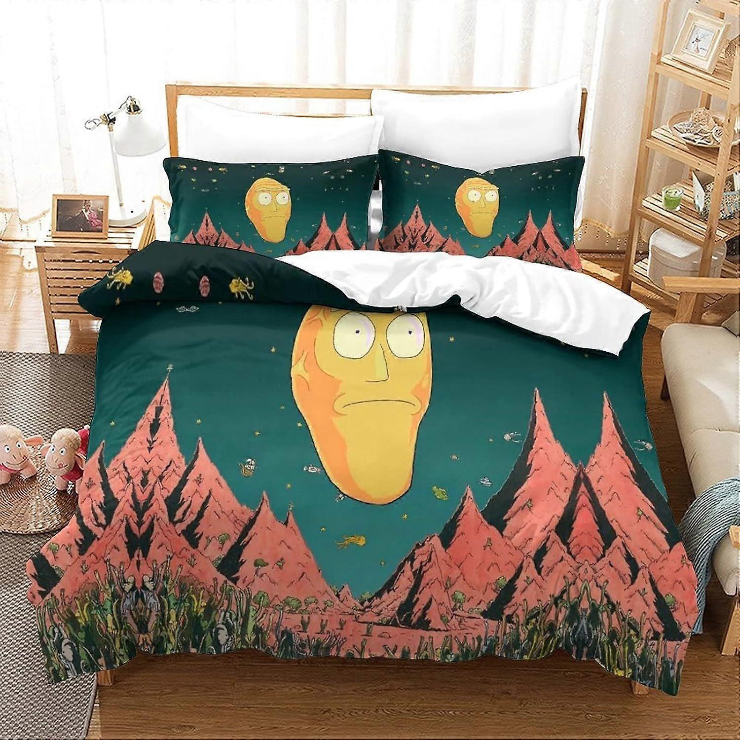 Single Duvet Cover Set Rick And Morty Quilt Cover Single Size Bedding Set Super Soft Microfiber Duvet Covers with Zipper with Pillowcases Hypoallergen