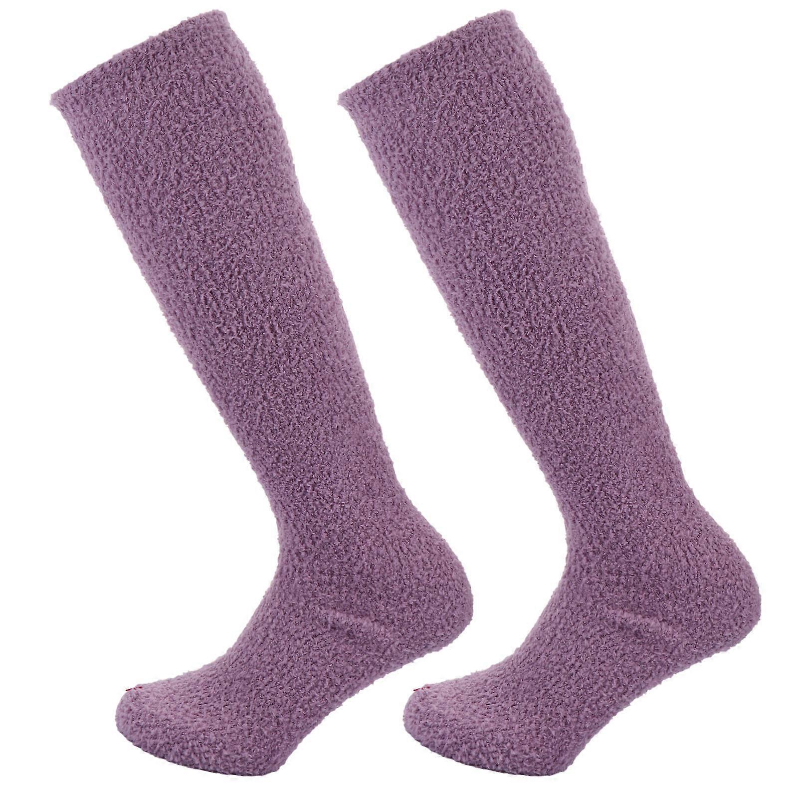 Purple Long Tube Socks Coral Fleece Stockings for Wearing 1Pair