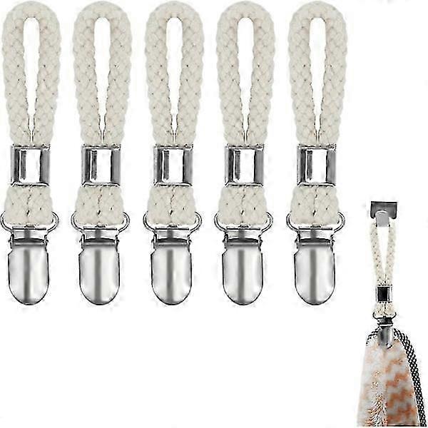 5-Pack Maize White Towel Clips and Hooks, Practical for Bathroom and Kitchen Organisation