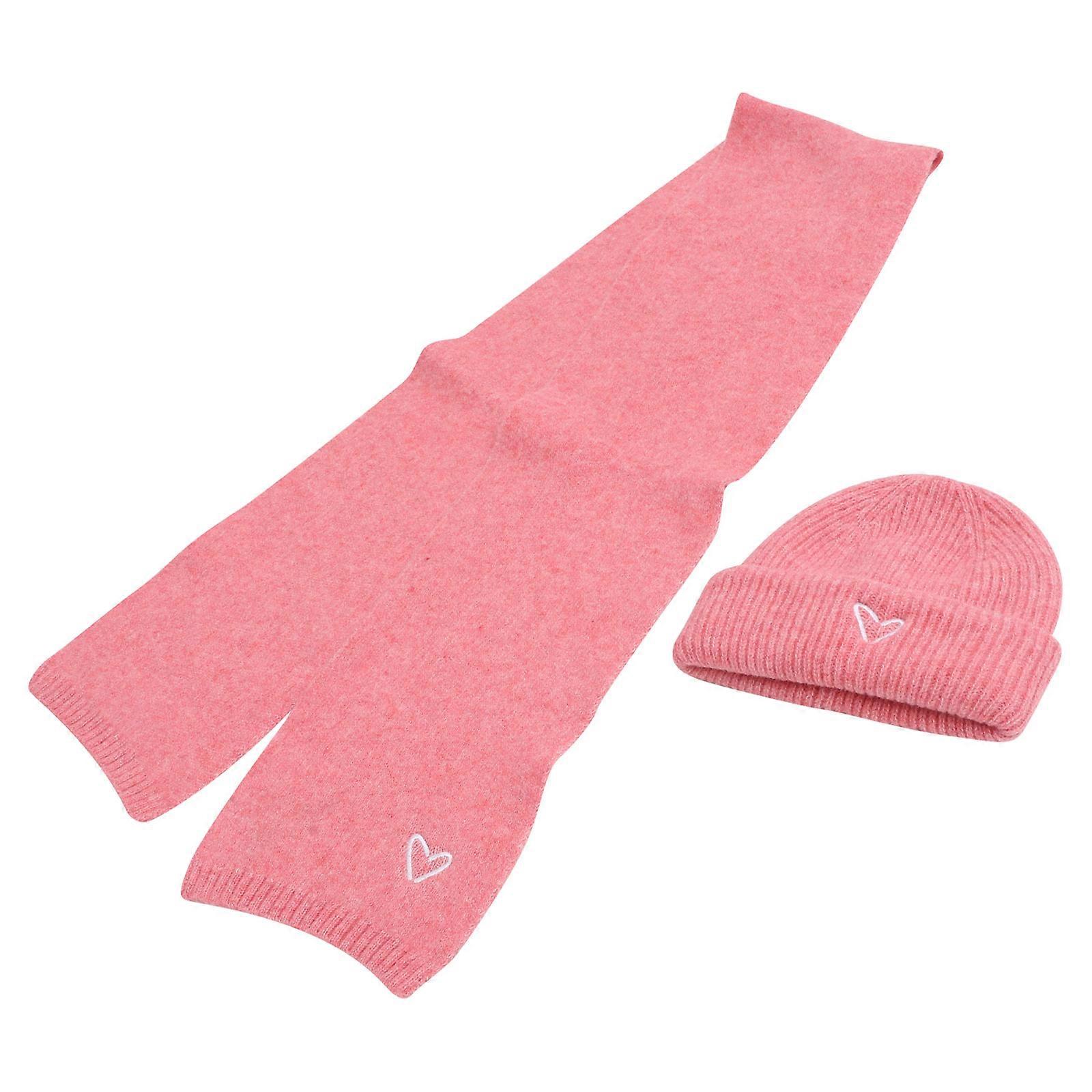 1Set Pink Warm Hat and Scarf for Little Girl with Embroidered Heart