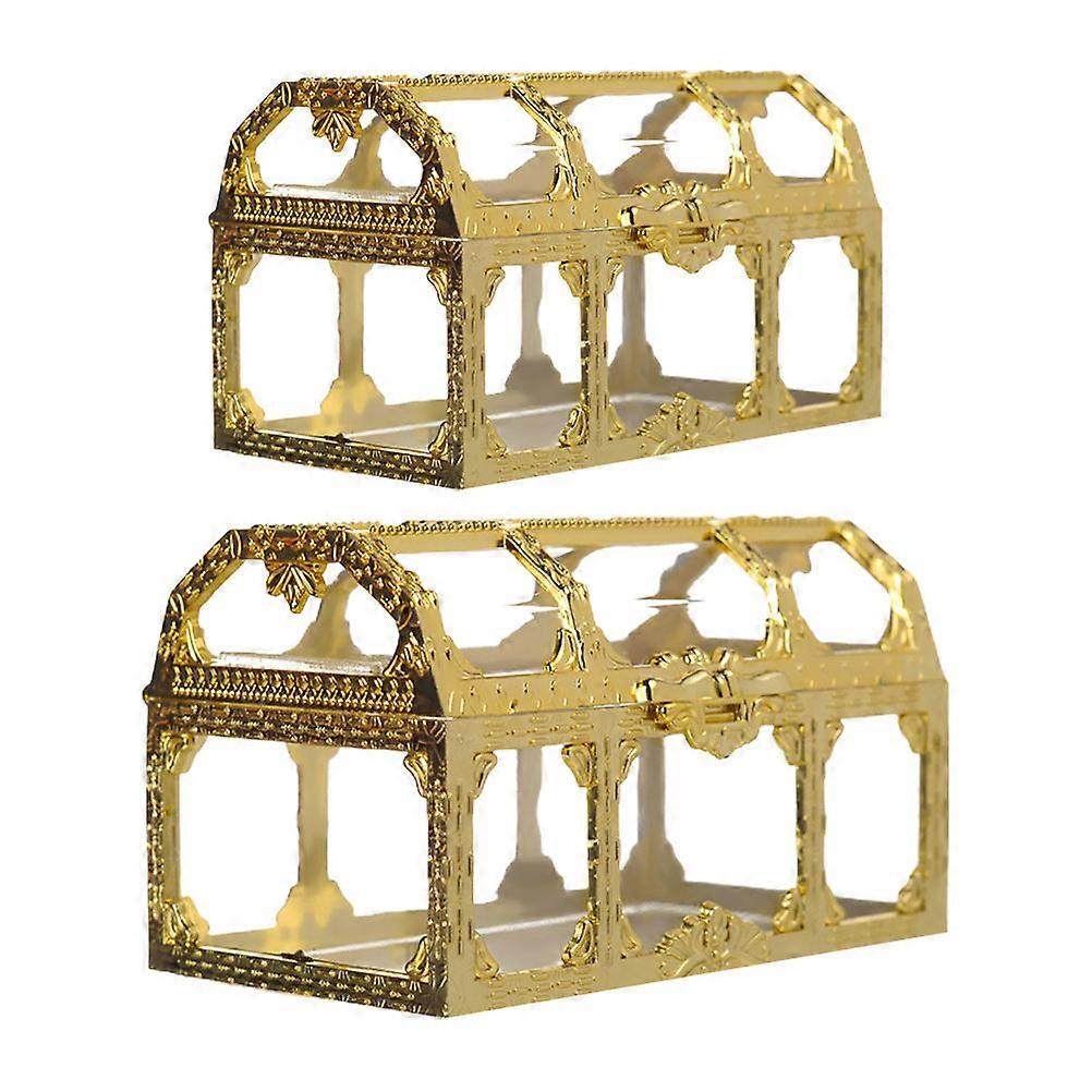 Golden Treasure Chest Shaped Present Box for Storage Use 4Pcs Gift Case