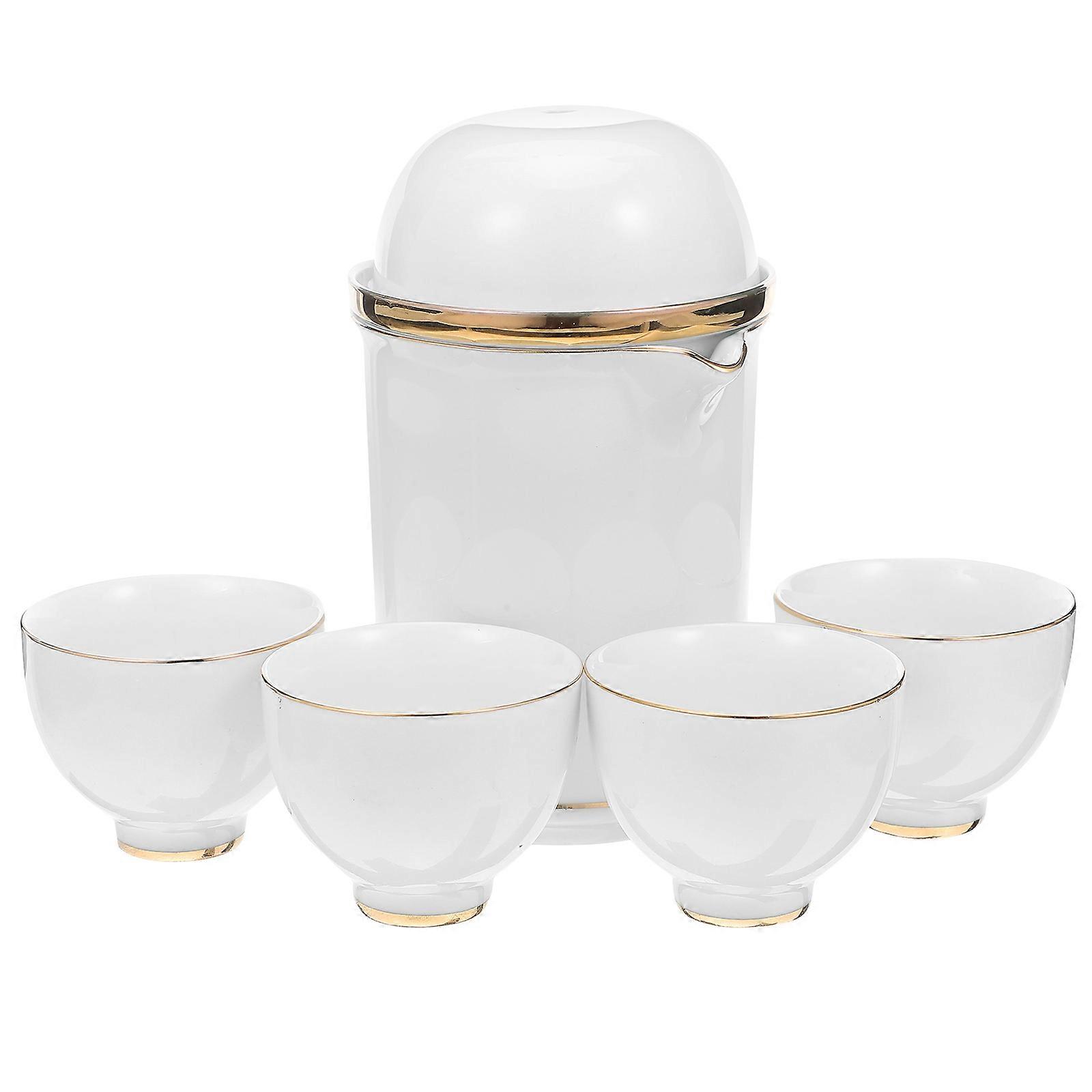 Teapot with Four Cups 1Set White Ceramic Tea Cup Set Cups for Camping