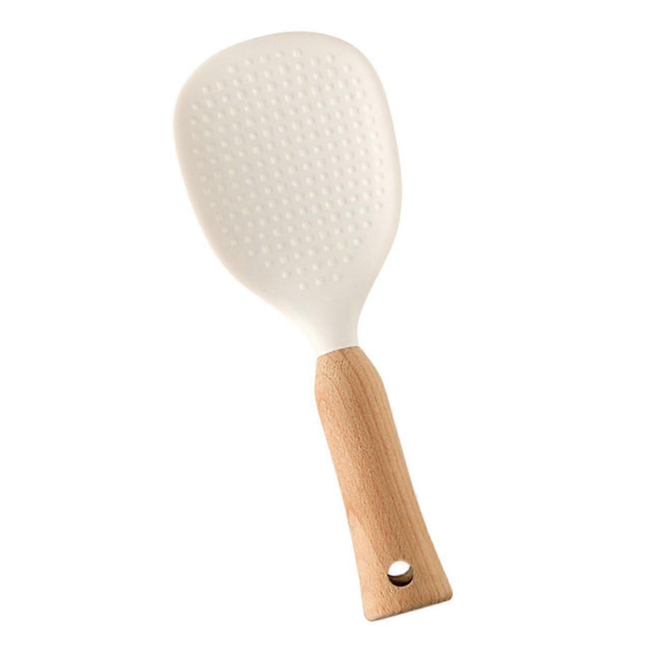 Silicone Rice Scoop With Wooden Handle, NonStick Rice Paddle Spoon With Ergonomic Grip, Stable Stand