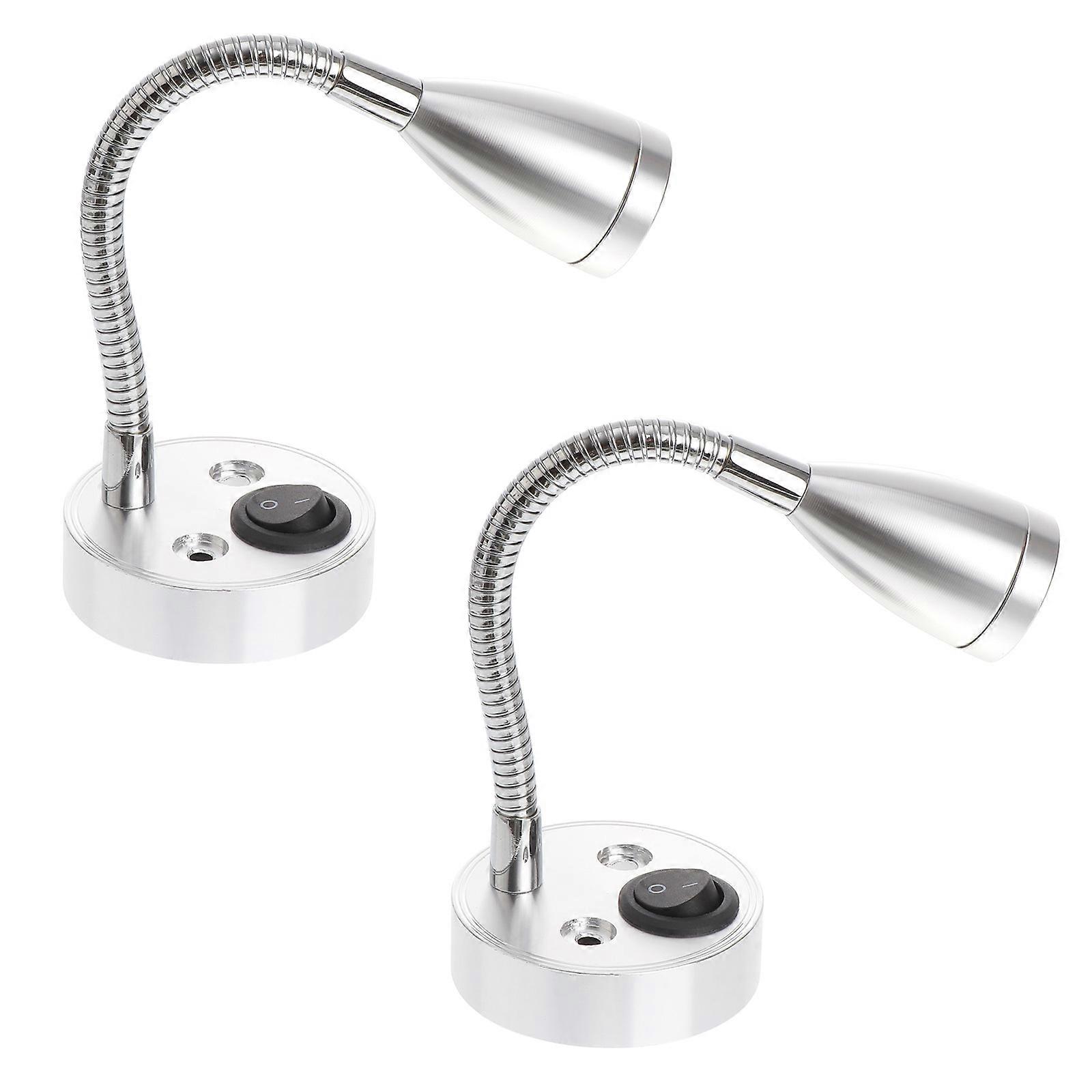 LED Lamp Reading Lamp for Lighting 2Pcs Flexible Gooseneck Bedside Silver