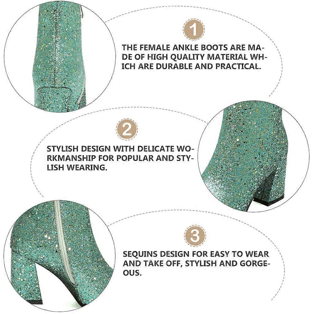 Glitter High Heel Ankle Boots For Women With Pointed Toe And Side Zipper In Green For Daily Wear 1Pair