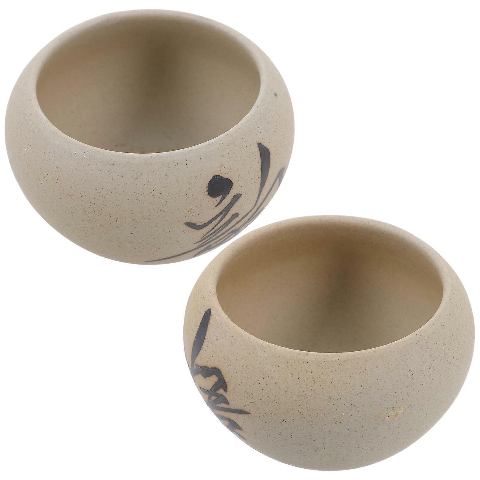 Ceramic Flowerpot for Storage 2Pcs Succulent Planter Light Brown Style