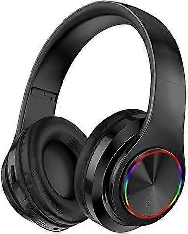Foldable Wireless Bluetooth Headphones with Colorful LED Lights, Built-in Mic, and SD Card Slot - Black