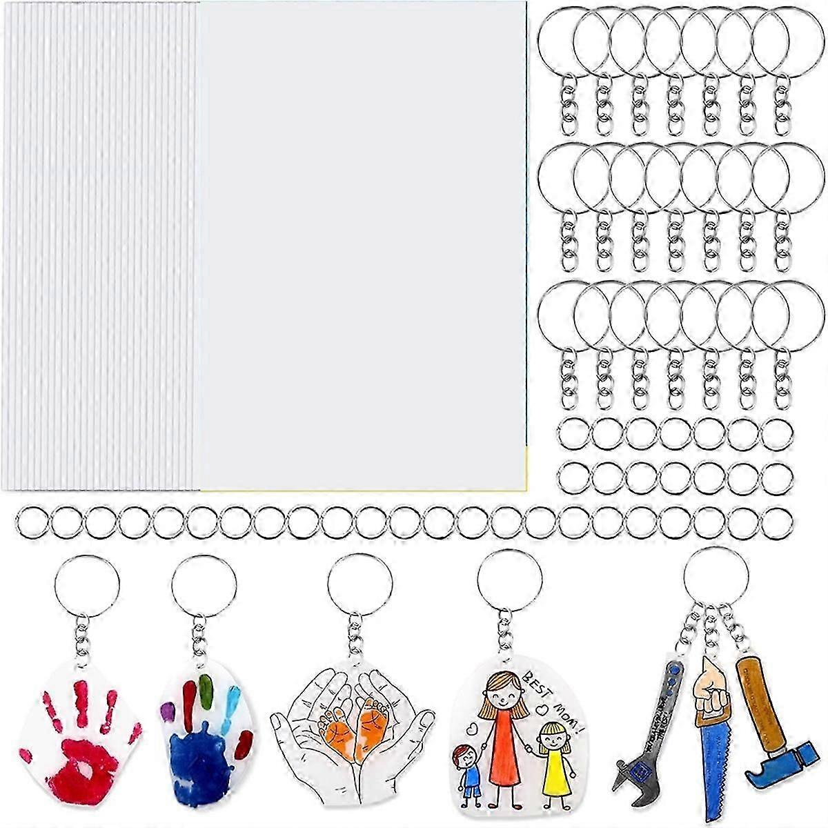 30PCS Shrink Plastic Sheets suitable for Kids with 30 Keychains&100 Jump Rings