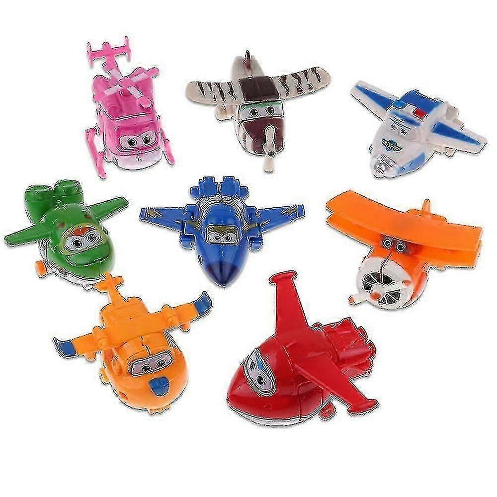 8pcs Set Tv Animation Super Wings Transforming Plane Mini Characters Kid Toys