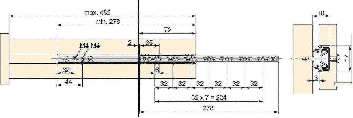 Pack Of 5 Pairs (10 Pieces) Slides/ball Slides Extract Part 17mm X 278mm For Drawer, Zinc Plated