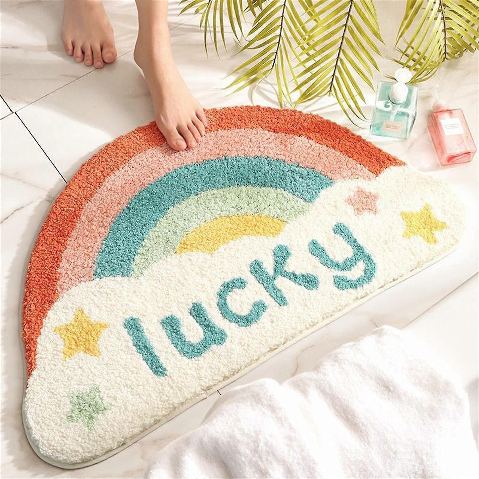 Memory Foam Bathroom Rug Mat, 50*80cm Semicircular, Absorbent Quick-drying Non-slip Floor Mat, compatible with Bathtub
