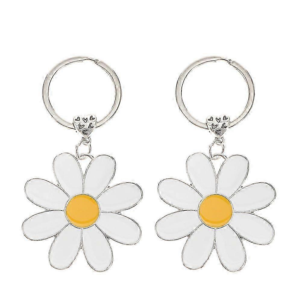 2 Pcs Daisy Flower Pendant Keychains Cute Floral Charms