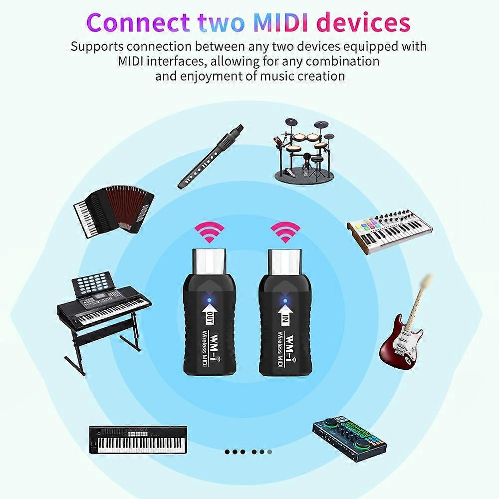 Wireless MIDI Adapter Rechargeable Audio Transmitter Receiver 2.4GHz Ultra-Low Latency Built-in Sile
