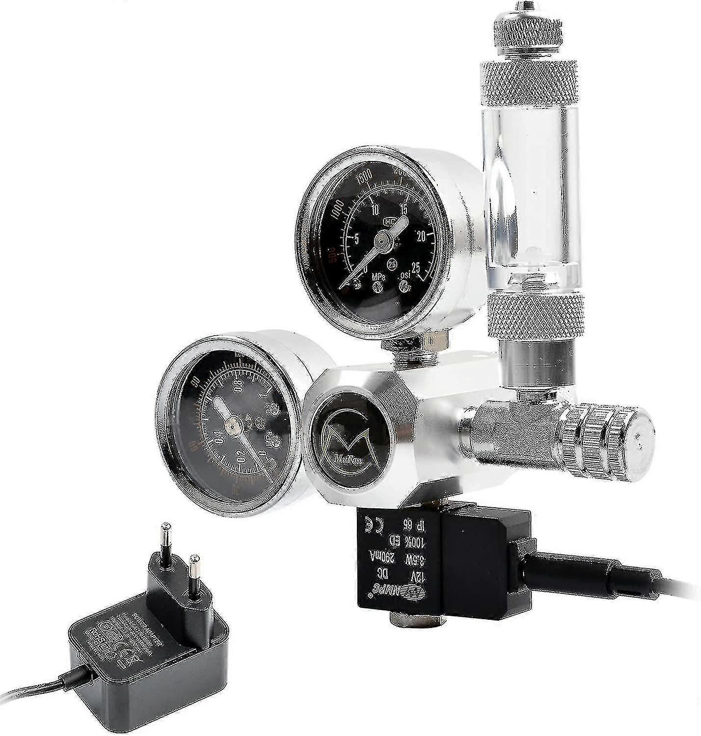 Aquarium Co2 Regulator With 12v Adapter, Aquarium Pressure Reducer, Dual Pressure Gauge Includes Bubble Counter And Check Valve, W21.8 Interface