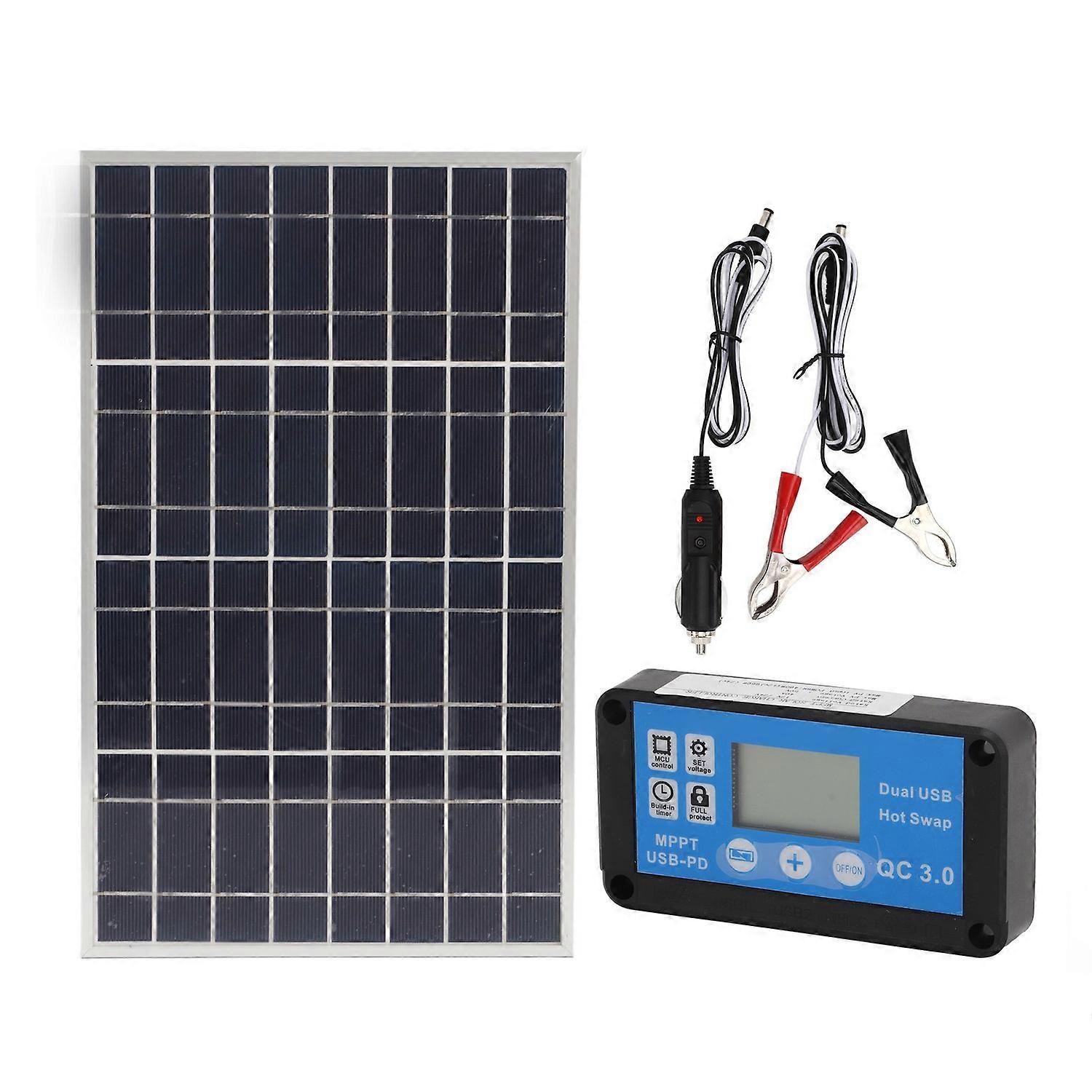 Solar Panel with 40A Controller Polysilicon 30W Dual USB Charging High Conversion Efficiency for RV 