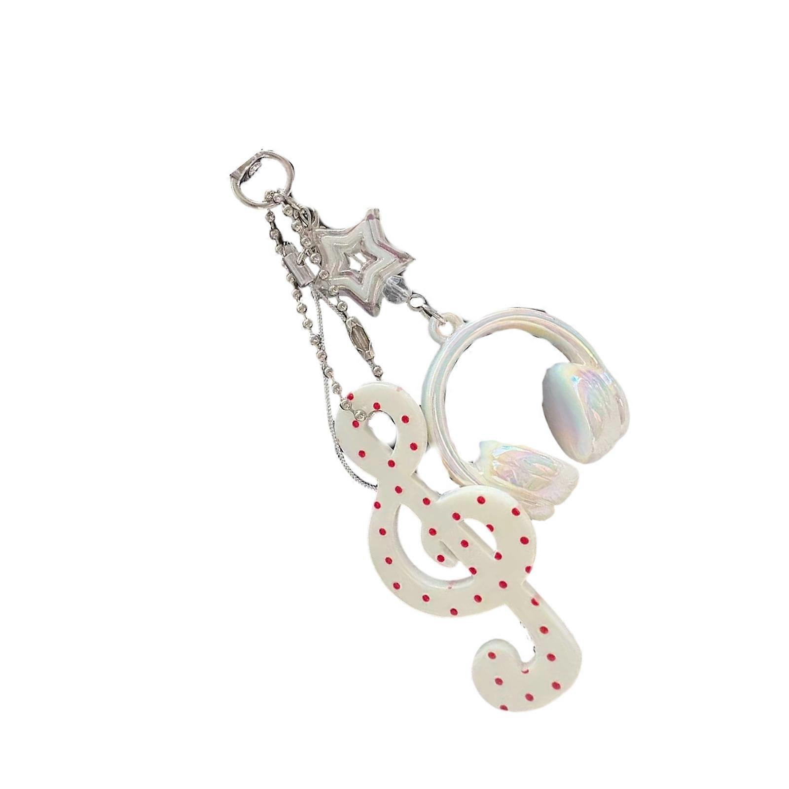 Stylish Retro Keychain Accessory Featuring Polkas Dots Music Notes And Star Patterns For Music Lovers  White