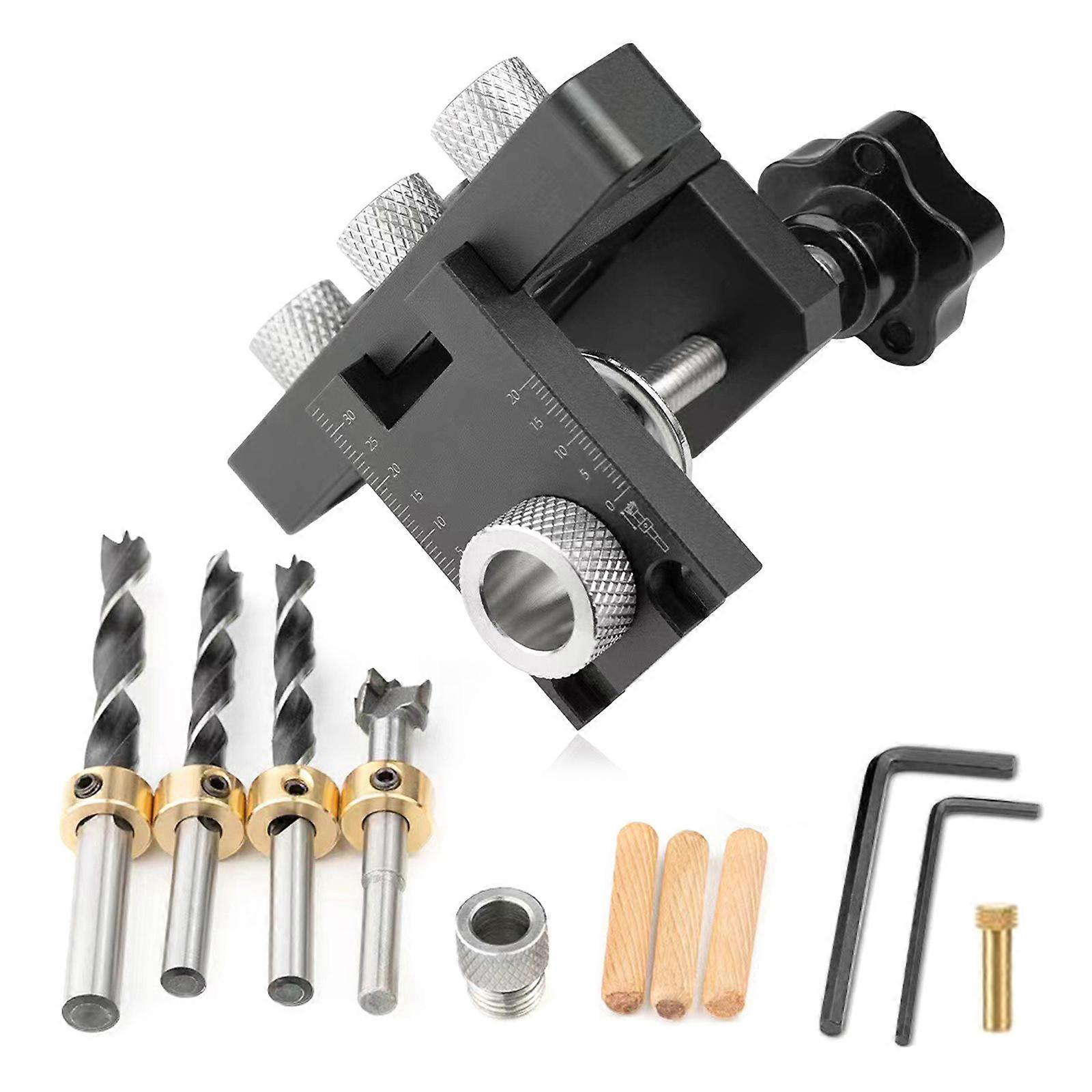 3 In 1 Adjustable Doweling Jig Woodworking Pocket Hole Jig 6/8/10/15mm Drill Bit for Drilling Guide Locator Puncher Multicolor