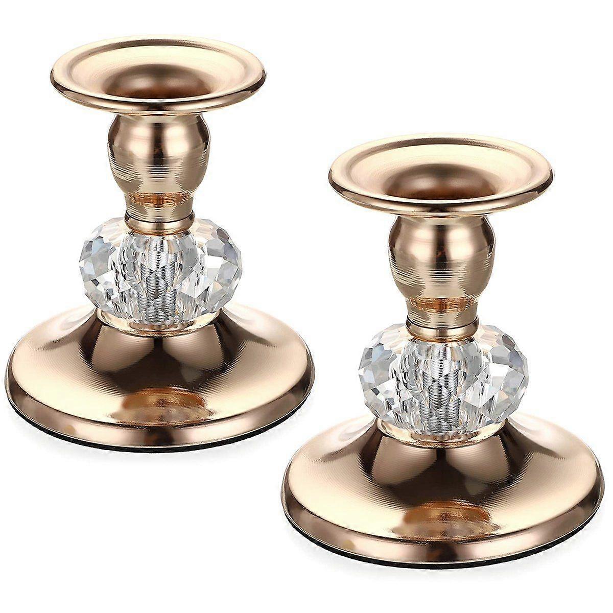 2PCS Gold Metal Taper Candlestick Holders Candle Holders